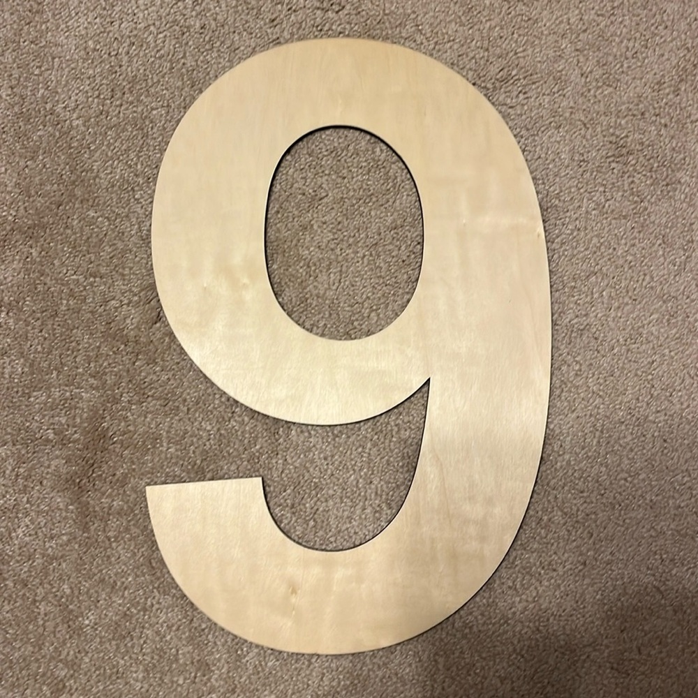 Wooden # 9 art project, photo collage, never used 17 inch Large Wooden Number